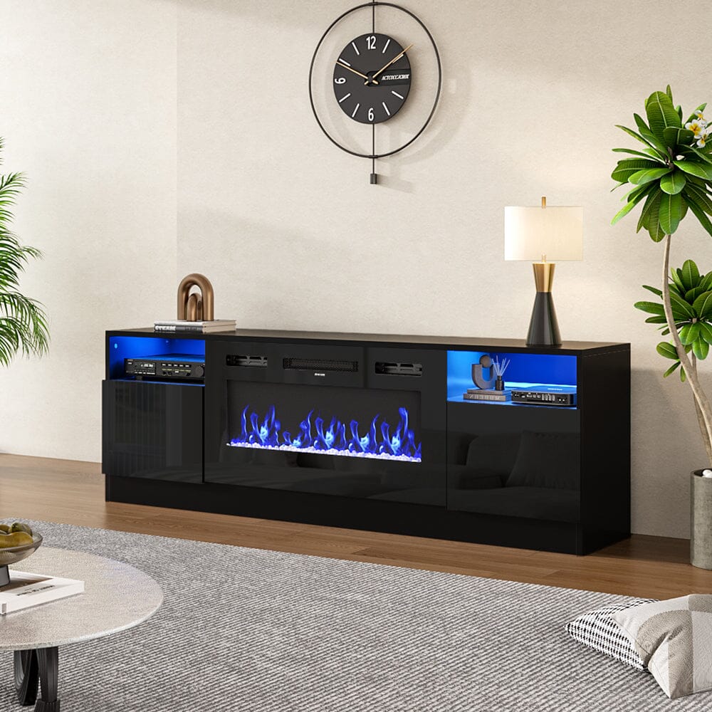 Livingandhome Recessed Electric Fireplace TV Stand with Closed Storage Living and Home